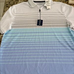 Club Room White and Blue Striped Polo Shirt